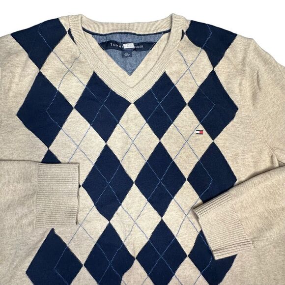 Tommy Hilfiger Argyle Pattern Cotton Sweater - Picture 1 of 8